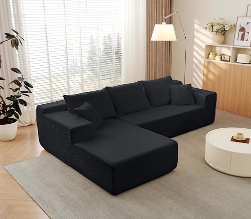 104" Cloud Sectional Couch with L Shape Chaise,Modular Sofa with Deep Seat, Upholstered Couches for Living Room Bedroom,No Assembly Required, Black (Innovative Chenille Fabric)
