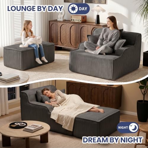 Oversized Chaise Lounge Chair Indoor, Corduroy Boneless Couch Sofa Bed, view 4
