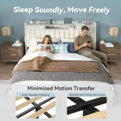 King Bed Frame and Headboard & 4 Storage Drawers, Built-in Charging Station, view 7