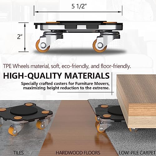 Furniture Mover with Wheels, 360° Rotation Wheels Furniture Dolly for Moving Heavy Furniture, Appliances, 880 LB Max Load Capacity with Auxiliary Lifter - Black Connect Dolly Pro