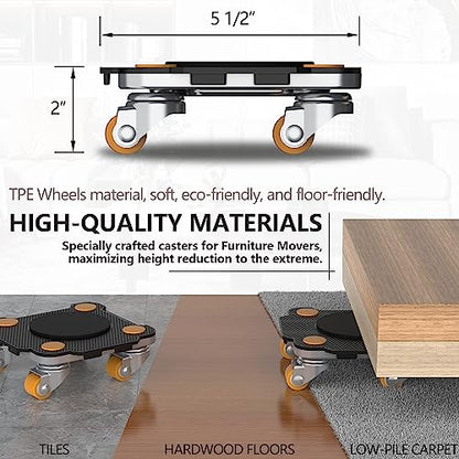 Furniture Mover with Wheels, 360° Rotation Wheels Furniture Dolly for Moving Heavy Furniture, Appliances, 880 LB Max Load Capacity with Auxiliary Lifter - Black Connect Dolly Pro