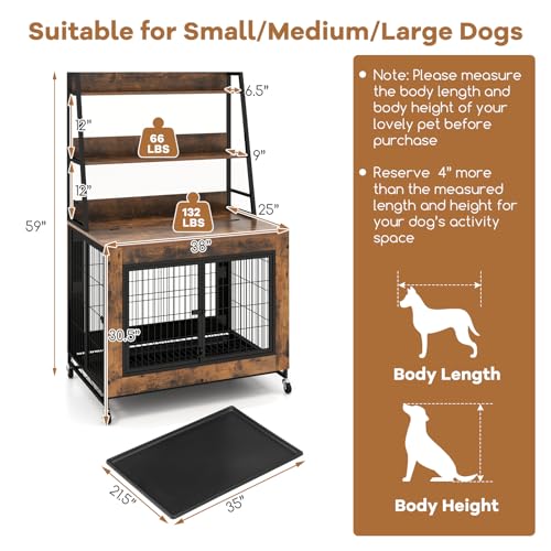 38" Dog Crate Furniture with Storage Shelves, view 8
