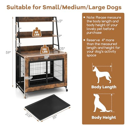 38" Dog Crate Furniture with Storage Shelves, view 8