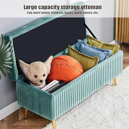 Velvet Storage Bench with Gold Metal Legs Stylish Bedroom Ottoman Bench for Living Room Entryway Hallway Foot Rest Furniture Purple 100x40x45cm
