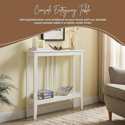 Narrow Console Table with Storage – Rectangular Entryway & Behind Sofa Table, Wood Accent Hallway Table for Foyer or Living Room, White