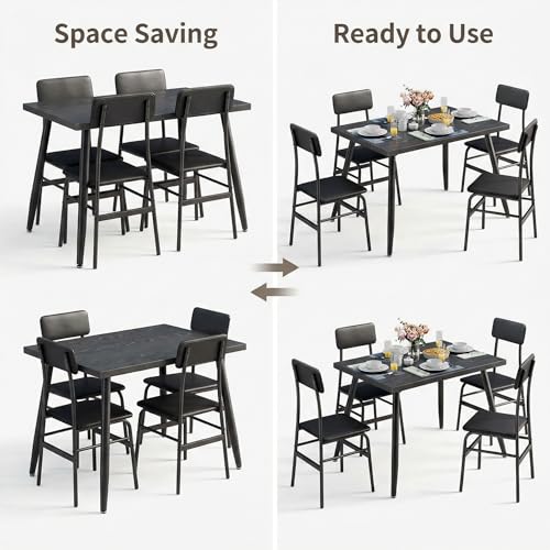 Dining Room Table Set for 4, Modern 5 Piece Kitchen Table and Chairs Set, Small Space Comedor de 4 Sillas y Mesa, Wood Top Metal Frame for Apartment, Kitchen, Living Room, Dining Room