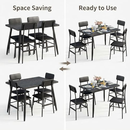 Dining Room Table Set for 4, Modern 5 Piece Kitchen Table and Chairs Set, Small Space Comedor de 4 Sillas y Mesa, Wood Top Metal Frame for Apartment, Kitchen, Living Room, Dining Room