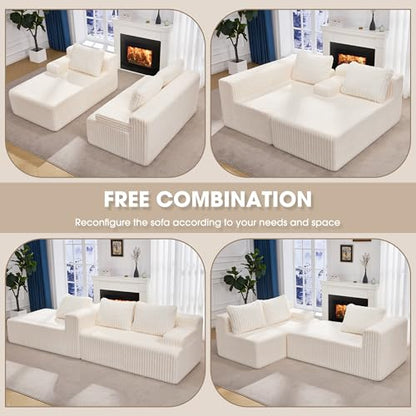 Boneless Couch L-Shape Cloud Couch Sofa for Living Room Furniture | 98" Left Facing Chaise White,Memory Foam,Removable Cover,No Assemble,Chaise Lounge Indoor,Furniture for Apartment