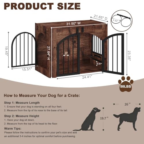 31.5'' Wood Dog Crate Furniture for Small/Medium Dogs, Rustic Brown, view 3