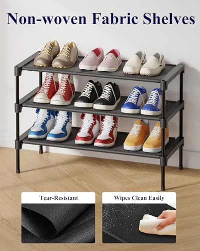 Shoe Rack - Non-Woven Shoe Rack Shelf, 27.5" Wide - 3 Tier, Black, view 6