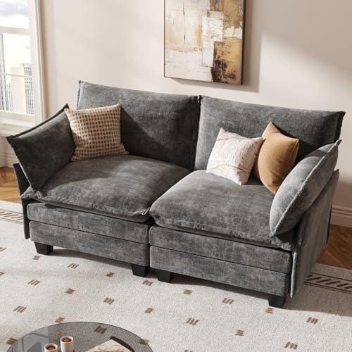 Modular Sectional Sofa, Loveseat 2 Seater Cloud Couch, Chenille Modern Sectional Couches for Living Room, Apartment Grey