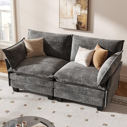 Modular Sectional Sofa, Loveseat 2 Seater Cloud Couch, Chenille Modern Sectional Couches for Living Room, Apartment Grey