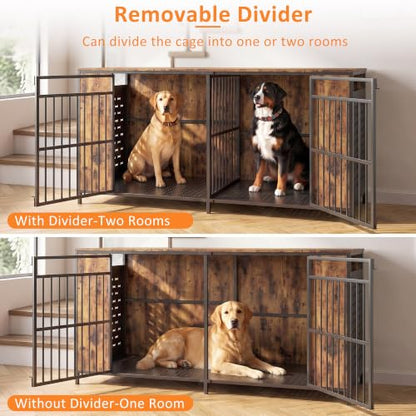 62.9" Double Dog Crate Furniture for 1-2 Dogs with Removable Divider, view 3