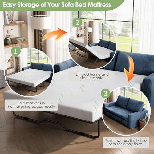 4 Inch Gel Memory Foam Sofa Mattress Queen Size, CertiPUR-US Certified, with Removable Washable Cover, for Guest Rooms, Sofas, RVs & Boats