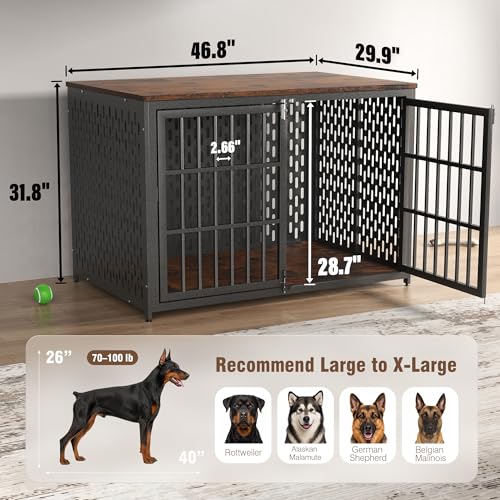Heavy Duty Dog Crate Furniture 48 Inch, Decorative Dog Cage, Rustic Brown, view 7