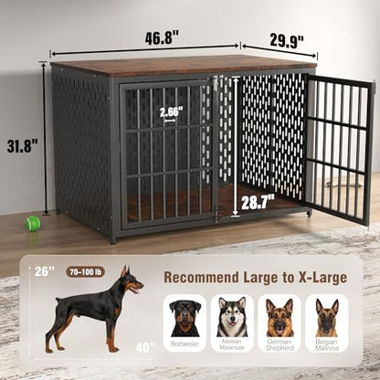Heavy Duty Dog Crate Furniture 48 Inch, Decorative Dog Cage, Rustic Brown, view 7
