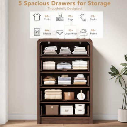 48" H Fluted 5-Drawer Dresser for Bedroom, Walnut, view 5