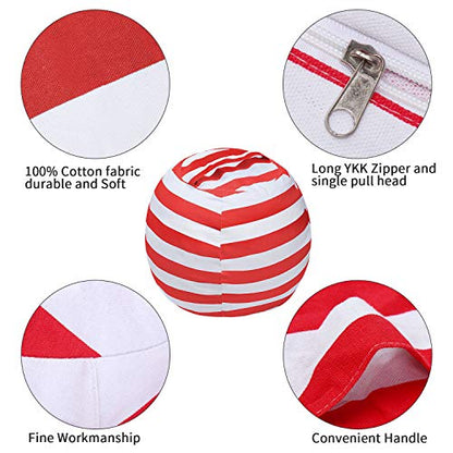 Stuffed Animal Storage Bean Bag Chair Cover, Cotton Canvas Beanbag with Zipper for Organizing Kid's and Adults Room 24" (Red)