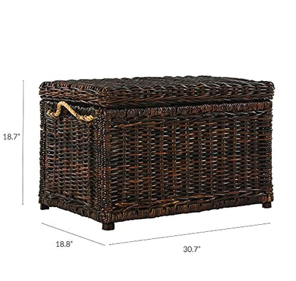 HPM9003A Jacob 30" Wicker Storage Trunk, Collapsible for flat storage, Rattan-Sarang Buaya, Coastal for Office, Dorm Room-LivingRoom, Bedroom, Dining Room, Brown