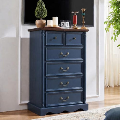 Farmhouse 6 Drawers Dresser, 47" High, Blue, view 2