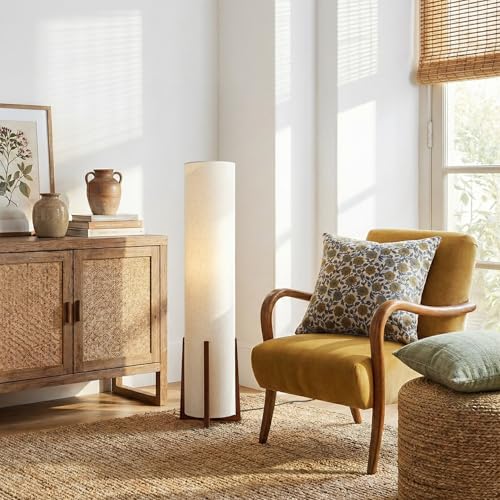 Parker Paper Lantern Floor lamp, 48 Inch Tall Lamp with Wood Frame, Asian Design for Bedroom, Decorative Tower Shade Lamp for Living Rooms & Offices, Great Living Room Décor