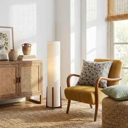 Parker Paper Lantern Floor lamp, 48 Inch Tall Lamp with Wood Frame, Asian Design for Bedroom, Decorative Tower Shade Lamp for Living Rooms & Offices, Great Living Room Décor