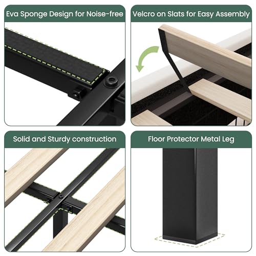 King Size Bed Frame with 4 Storage Drawers and Wingback Headboard Linen, view 7