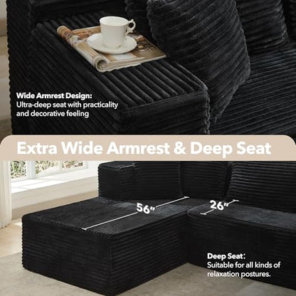 Modular Sectional Sofa Cloud Sectional Couch, 106" Comfy L Shaped Black Couches for Living Room,Oversized Sofa Sleeper with Deep Seat, No Assembly Required