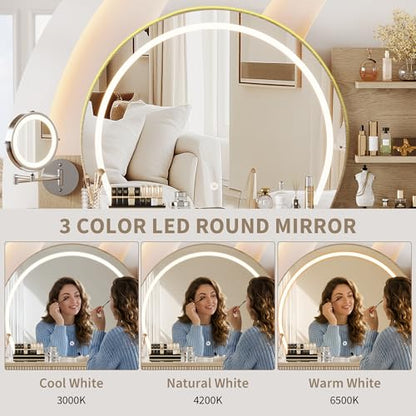 Makeup Vanity Desk with Round Mirror and Lights, view 5