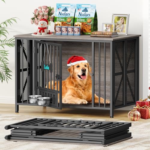Foldable Dog Crate Furniture, 41.3" Dog Crates for Medium/Large Dogs, view 2