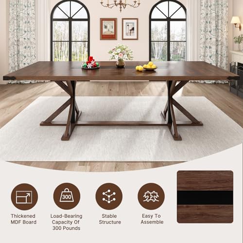 94" Large Dining Table for 10 People, Rectangular Kitchen Farmhouse Table W/Thickness Waterproof Wood Tabletop,Long Dining Room Tables W/Wood Strip Base for Kitchen Living Room(238CM Brown)