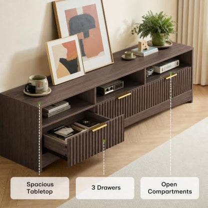 Fluted TV Stand Mid Century Modern TV Stands for 65 inch TV, Walnut, view 5