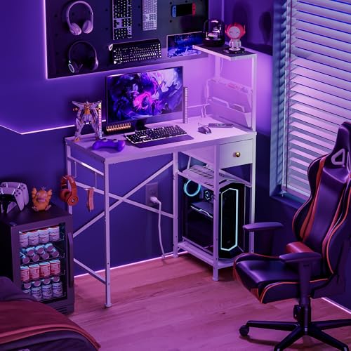 33.7" Computer Desk with Power Outlets, LED Lights & Drawer, view 3