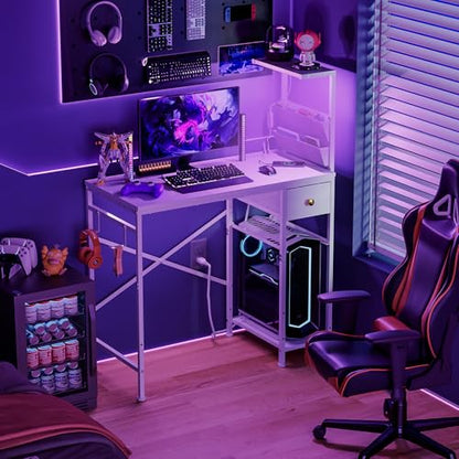 33.7" Computer Desk with Power Outlets, LED Lights & Drawer, view 3