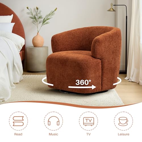 Swivel Accent Chair, Upholstered Fabric Barrel Chair Chenille Round Boucle Armchair for Living Room Bedroom, Orange