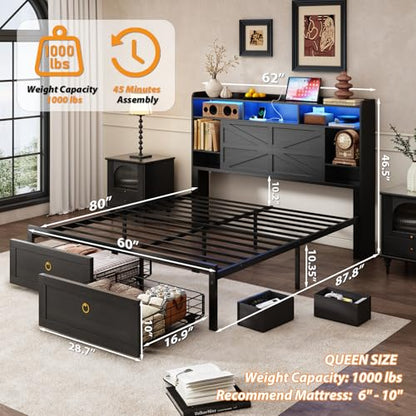 Queen Bed Frame with Storage Headboard, view 3