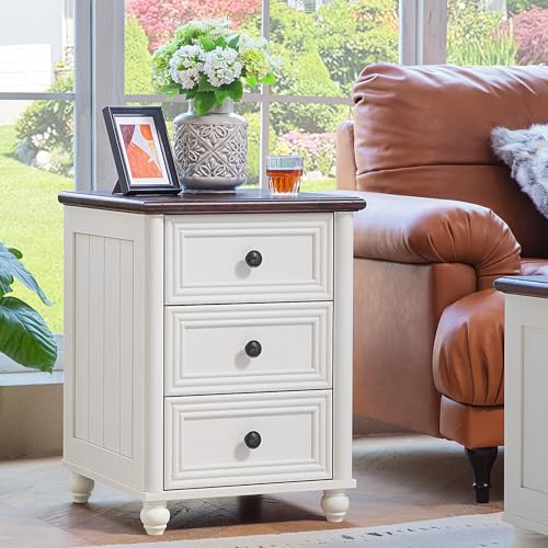 18" Night Stand with 3 Drawers, Farmhouse Modern Nightstand, view 2