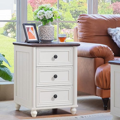 18" Night Stand with 3 Drawers, Farmhouse Modern Nightstand, view 2