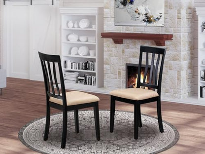 ANC-BLK-C Antique Dining Chairs - Linen Fabric Upholstered Wood Chairs, Set of 2, Black