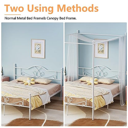 Full Canopy Bed Frame with 4 Posters, Full Size Bed for Kids Girls Adults, view 6