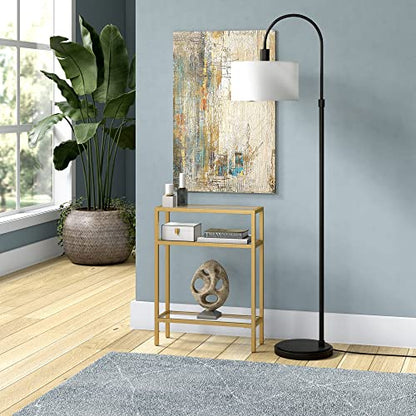 22" Wide Rectangular Console Table in Brass, Entryway Table, Accent Table for Living Room, Hallway | Industrial-style console table with open shelving and durable metal frame for living rooms, entryways, or offices