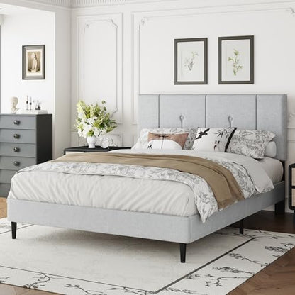Queen Velvet Headboard Bed Frame Light Grey, view 4