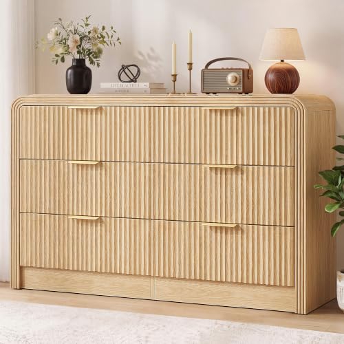 Fluted 6-Drawer Dresser Modern Wood Chest Organizer with Anti-Tip, view 2