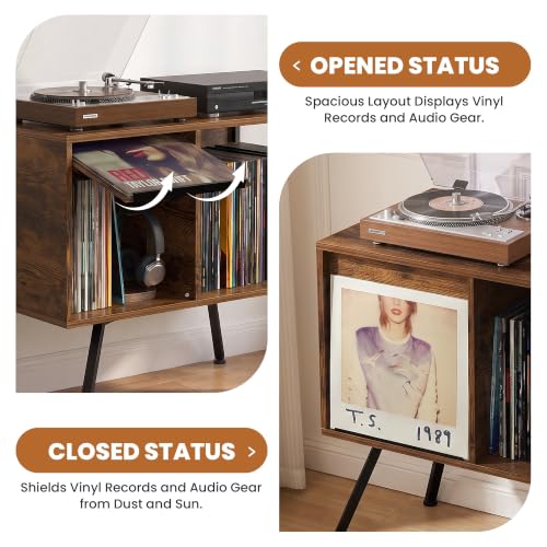 Flip Top Record Player Stand with Vinyl Storage Up to 150 Albums, view 7