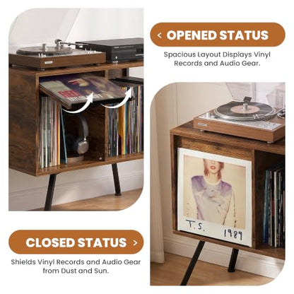 Flip Top Record Player Stand with Vinyl Storage Up to 150 Albums, view 7