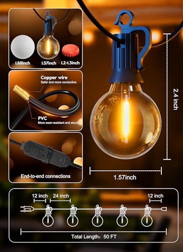 Outdoor String Lights, 50FT 25 G40 Bulbs Shatterproof Patio Lights, view 7