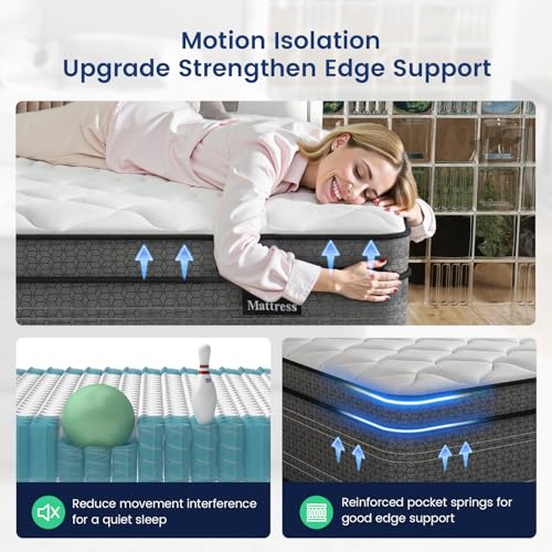 King Size Mattress, 14 Inch Medium Firm Hybrid King Mattress in a Box, Strong Edge Support, Motion Isolation, with 7-Zones Pocket Springs, Fiberglass-Free, Pressure Relief, CertiPUR-US