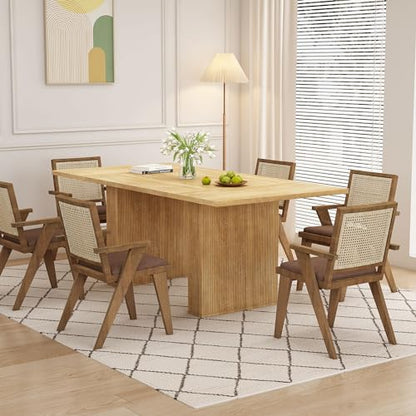 78 Inch Rectangular Dining Table for 6 to 10, Farmhouse Fluted Dining Kitchen Table, Modern Wood Long Dining Table for Kitchen Living Room, Natural