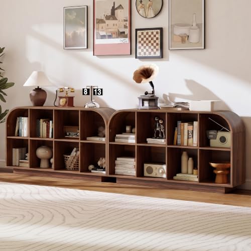 8 Cube Storage Organizer, 2-Tier Low Bookcase 55.1" L, Walnut, view 7
