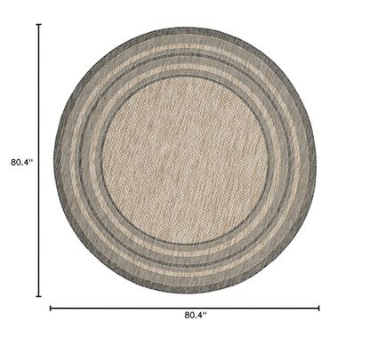 SAFAVIEH Courtyard Outdoor Round Rug 6'7", Natural & Black CY8475-37312, view 3